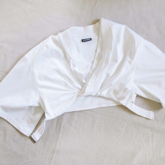 JACQUEMUS Le Bahia Court Cotton Shirt XS Crop Top Minimalist Avant Garde - Picture 7 of 9